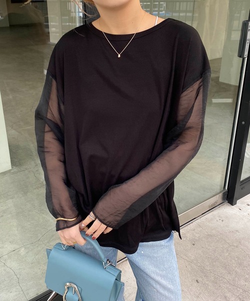 CAPRICIEUX LE'MAGE(カプリシューレマージュ)の「シアースリーブリブTシャツ(Tシャツ/カットソー・レディース・ブラック/ホワイト/ベージュ・FREE)」の16枚目の写真