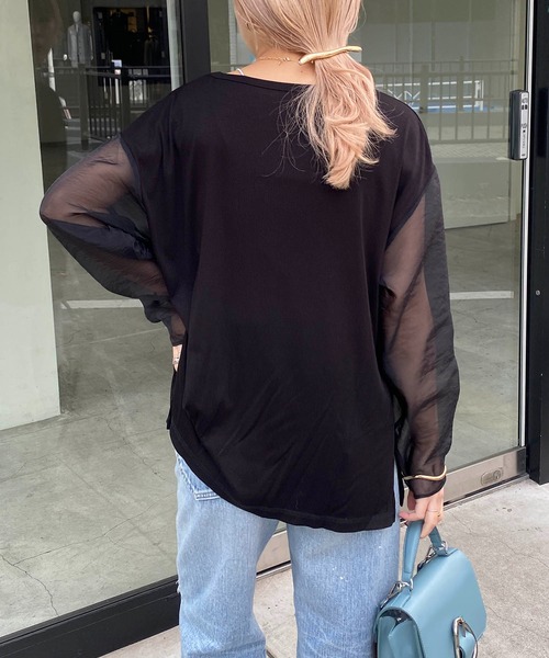 CAPRICIEUX LE'MAGE(カプリシューレマージュ)の「シアースリーブリブTシャツ(Tシャツ/カットソー・レディース・ブラック/ホワイト/ベージュ・FREE)」の17枚目の写真