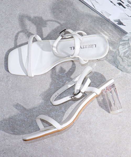 LibertyDoll(リバティードール)の「LibertyDoll/スクエアトゥ 7.5cmクリアヒール アンクルストラップサンダル 華奢ストラップサンダル(4133)(サンダル・レディース・ベージュ/ホワイト/グレイッシュベージュ/ブラック・L/LL/M/S)」の2枚目の写真