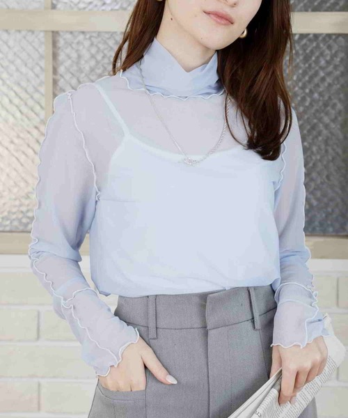 acro（アクロ）の「■配色メロー切替シアーカットソー/AC3404（Tシャツ/カットソー・レディース・グリーン/ホワイト/ブルー/アイボリー・ﾌﾘ-）」の4枚目の写真