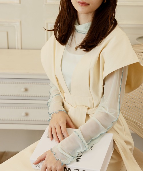 acro（アクロ）の「■配色メロー切替シアーカットソー/AC3404（Tシャツ/カットソー・レディース・グリーン/ホワイト/ブルー/アイボリー・ﾌﾘ-）」の3枚目の写真