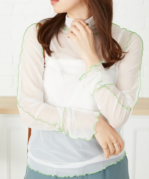 acro（アクロ）の「■配色メロー切替シアーカットソー/AC3404（Tシャツ/カットソー・レディース・グリーン/ホワイト/ブルー/アイボリー・ﾌﾘ-）」の17枚目の写真