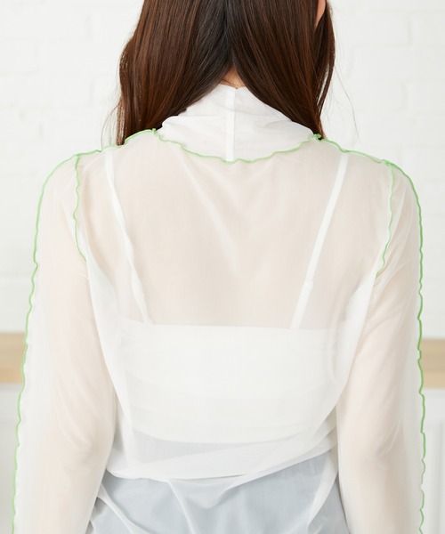 acro（アクロ）の「■配色メロー切替シアーカットソー/AC3404（Tシャツ/カットソー・レディース・グリーン/ホワイト/ブルー/アイボリー・ﾌﾘ-）」の14枚目の写真