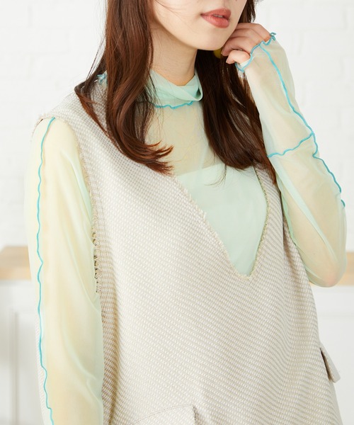 acro（アクロ）の「■配色メロー切替シアーカットソー/AC3404（Tシャツ/カットソー・レディース・グリーン/ホワイト/ブルー/アイボリー・ﾌﾘ-）」の8枚目の写真