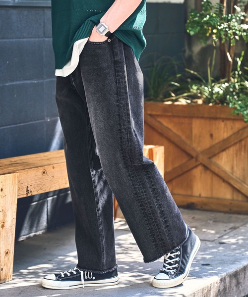 RAGEBLUE（レイジブルー）の「リメイク風/キリカエストレートデニムパンツ（デニムパンツ・メンズ・ダークグレー/ブルー・MEDIUM/LARGE）」の2枚目の写真