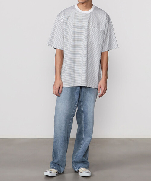 handvaerk（ハンドバーク）の「handvaerk | 60/2 クルーネックポケットビッグTシャツ ストライプ MEN（Tシャツ/カットソー・メンズ・ホワイト系その他・S/M/L）」の3枚目の写真