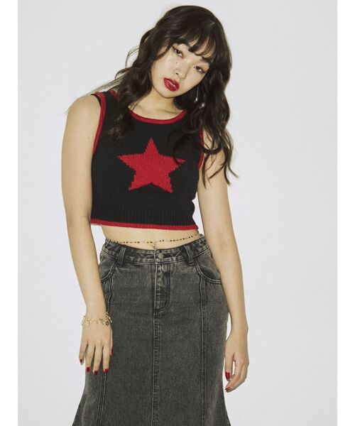 jouetie（ジュエティ）の「スターサマーニットタンク（タンクトップ・レディース・ブラック/ブルー/ピンク・MEDIUM）」の6枚目の写真