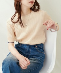 袖口シアー強撚リブニット