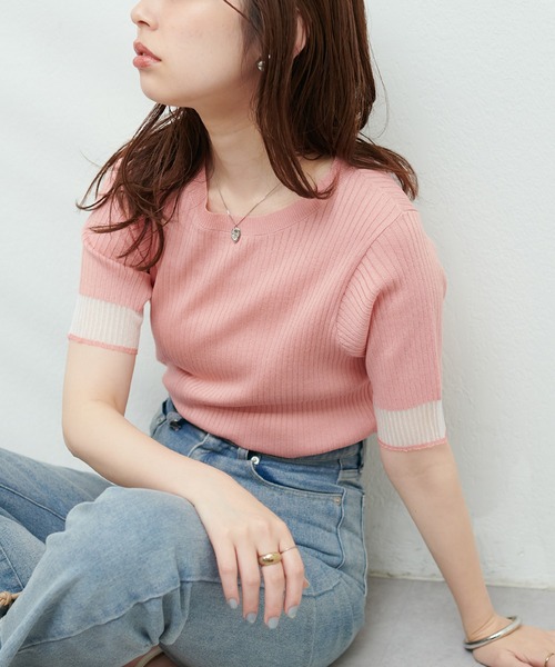 natural couture(ナチュラルクチュール)の「袖口シアー強撚リブニット(ニット/セーター・レディース・ラベンダー/ブラック/グレイッシュベージュ/ベージュ/オフホワイト/ピンク/グリーン・FREE)」の7枚目の写真