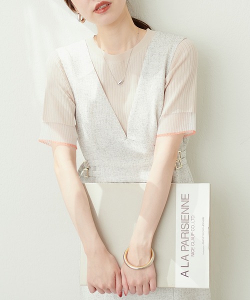 natural couture(ナチュラルクチュール)の「袖口シアー強撚リブニット(ニット/セーター・レディース・ラベンダー/ブラック/グレイッシュベージュ/ベージュ/オフホワイト/ピンク/グリーン・FREE)」の4枚目の写真
