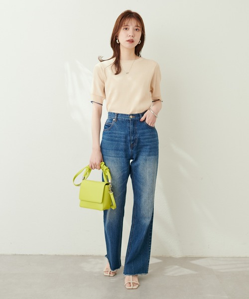 natural couture(ナチュラルクチュール)の「袖口シアー強撚リブニット(ニット/セーター・レディース・ラベンダー/ブラック/グレイッシュベージュ/ベージュ/オフホワイト/ピンク/グリーン・FREE)」の21枚目の写真