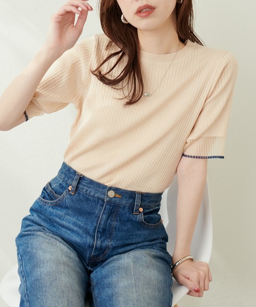 natural couture(ナチュラルクチュール)の「袖口シアー強撚リブニット(ニット/セーター・レディース・ラベンダー/ブラック/グレイッシュベージュ/ベージュ/オフホワイト/ピンク/グリーン・FREE)」の18枚目の写真