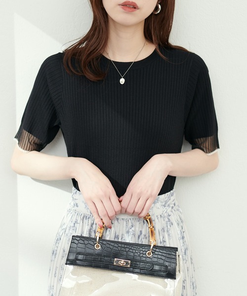 natural couture(ナチュラルクチュール)の「袖口シアー強撚リブニット(ニット/セーター・レディース・ラベンダー/ブラック/グレイッシュベージュ/ベージュ/オフホワイト/ピンク/グリーン・FREE)」の14枚目の写真
