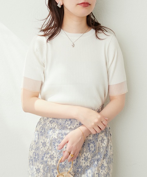 natural couture(ナチュラルクチュール)の「袖口シアー強撚リブニット(ニット/セーター・レディース・ラベンダー/ブラック/グレイッシュベージュ/ベージュ/オフホワイト/ピンク/グリーン・FREE)」の8枚目の写真