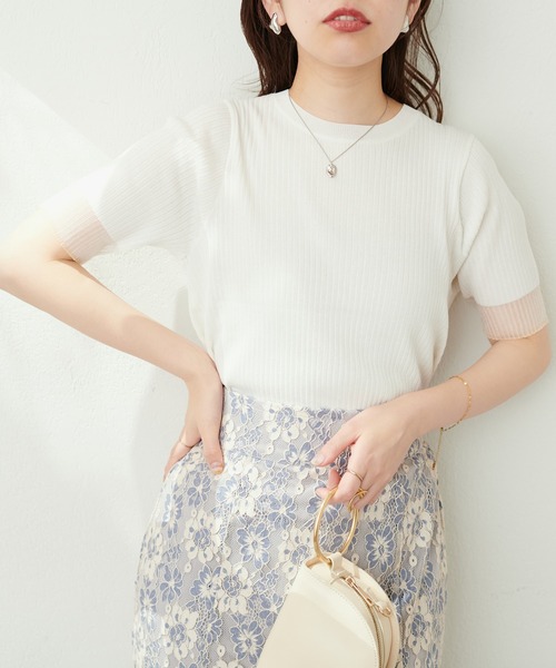 natural couture(ナチュラルクチュール)の「袖口シアー強撚リブニット(ニット/セーター・レディース・ラベンダー/ブラック/グレイッシュベージュ/ベージュ/オフホワイト/ピンク/グリーン・FREE)」の9枚目の写真