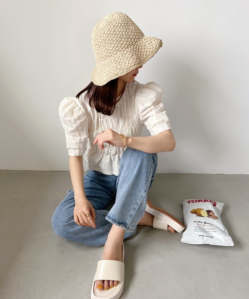 CLEA（クレア）の「シンプルつば広ペーパー雑材ハット（ハット・レディース・ベージュ/アイボリー・FREE）」の11枚目の写真