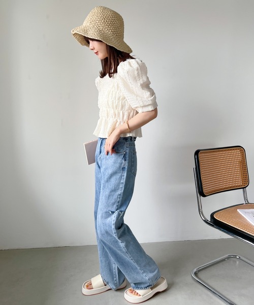 CLEA（クレア）の「シンプルつば広ペーパー雑材ハット（ハット・レディース・ベージュ/アイボリー・FREE）」の12枚目の写真