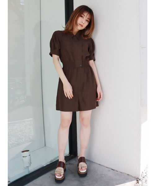 MURUA（ムルーア）の「ウエストシャーリングロンパース（サロペット/オーバーオール・レディース・ブラック/カーキ・FREE）」の7枚目の写真