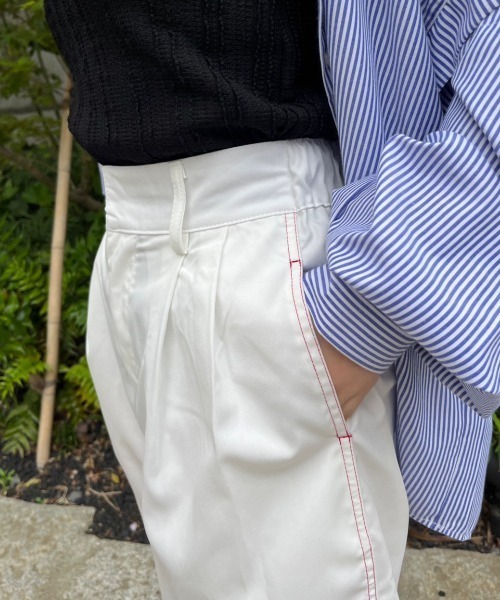 nemne store（ネンネストア）の「【低身長用サイズあり】配色ステッチ / タック入りスラックス（スラックス・レディース・アイボリー/ブラック・MEDIUM/SMALL）」の22枚目の写真