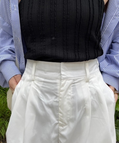 nemne store（ネンネストア）の「【低身長用サイズあり】配色ステッチ / タック入りスラックス（スラックス・レディース・アイボリー/ブラック・MEDIUM/SMALL）」の5枚目の写真