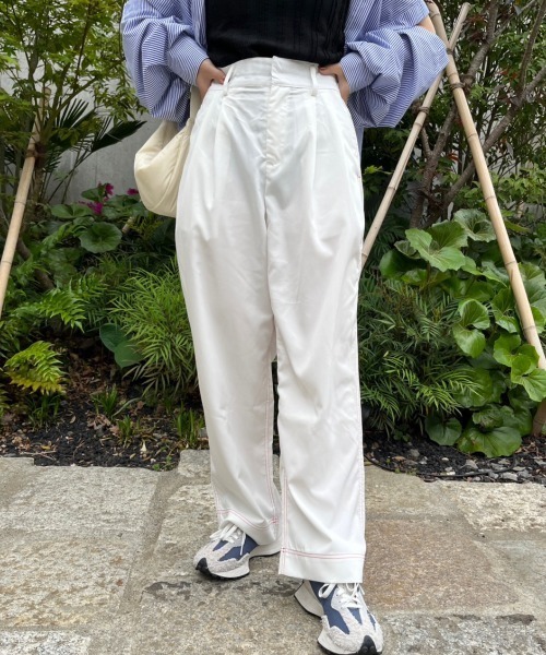 nemne store（ネンネストア）の「【低身長用サイズあり】配色ステッチ / タック入りスラックス（スラックス・レディース・アイボリー/ブラック・MEDIUM/SMALL）」の11枚目の写真