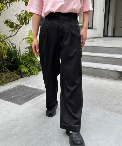 nemne store（ネンネストア）の「【低身長用サイズあり】配色ステッチ / タック入りスラックス（スラックス・レディース・アイボリー/ブラック・MEDIUM/SMALL）」の20枚目の写真