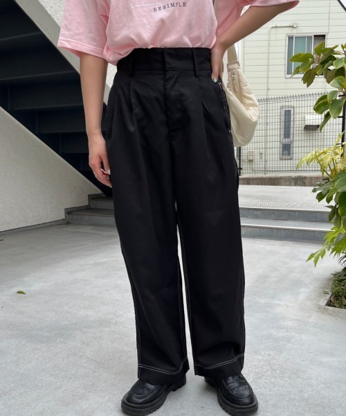 nemne store（ネンネストア）の「【低身長用サイズあり】配色ステッチ / タック入りスラックス（スラックス・レディース・アイボリー/ブラック・MEDIUM/SMALL）」の17枚目の写真