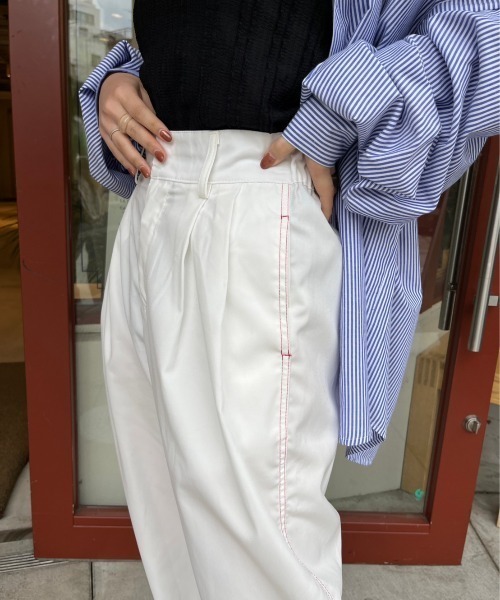 nemne store（ネンネストア）の「【低身長用サイズあり】配色ステッチ / タック入りスラックス（スラックス・レディース・アイボリー/ブラック・MEDIUM/SMALL）」の7枚目の写真