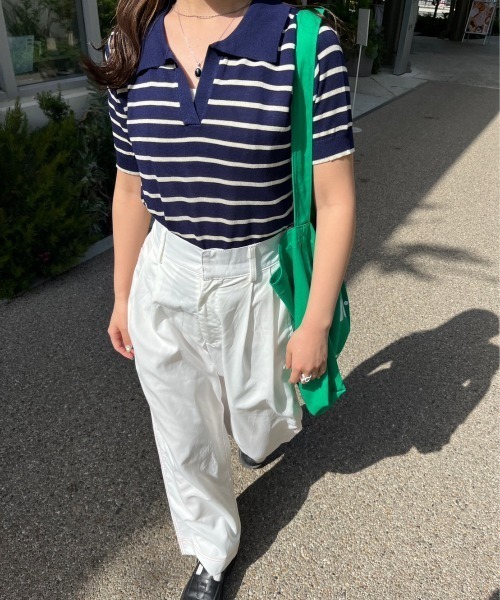 nemne store（ネンネストア）の「【低身長用サイズあり】配色ステッチ / タック入りスラックス（スラックス・レディース・アイボリー/ブラック・MEDIUM/SMALL）」の12枚目の写真