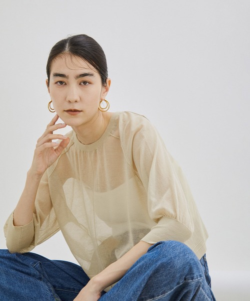 SALON adam et rope'（サロン アダム エ ロペ）の「コットンシアークルーネック2WAYカーディガン（カーディガン/ボレロ・レディース・ブラック/ライトグレー/グリーン・FREE）」の5枚目の写真