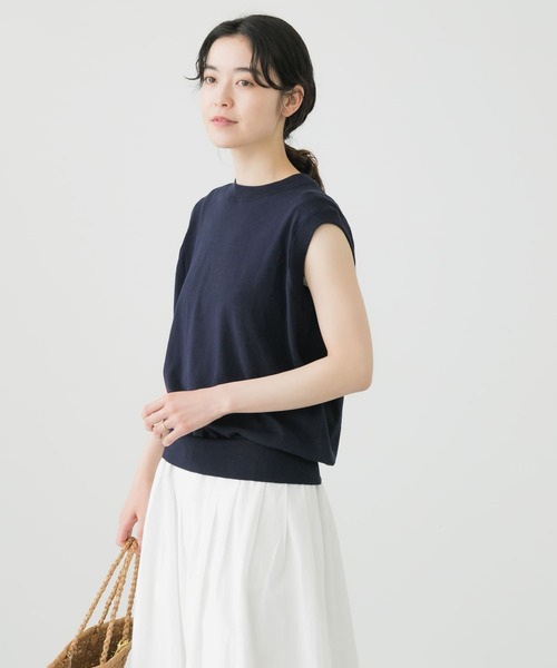 かぐれ（カグレ）の「コットンシルクノースリーブプルオーバー（ニット/セーター・レディース・ネイビー/レッド/ブラック・FREE）」の2枚目の写真