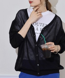 atONE メッシュ編みVネックカーディガン