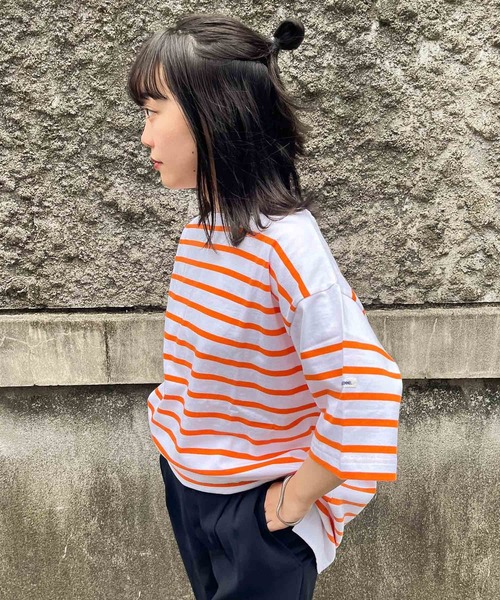 MONT KEMMEL(モンケメル)の「【 MONT KEMMEL / モンケメル 】オーバーサイズ バスクTシャツ 半袖 BASQUE SH SS(Tシャツ/カットソー・レディース・グリーン/ホワイト/ターコイズブルー/オレンジ/ブルー/ブラック・36)」の6枚目の写真