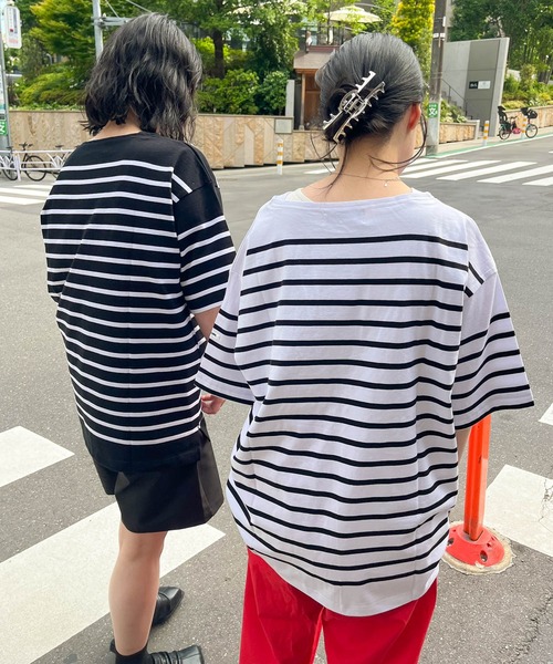MONT KEMMEL(モンケメル)の「【 MONT KEMMEL / モンケメル 】オーバーサイズ バスクTシャツ 半袖 BASQUE SH SS(Tシャツ/カットソー・レディース・グリーン/ホワイト/ターコイズブルー/オレンジ/ブルー/ブラック・36)」の9枚目の写真