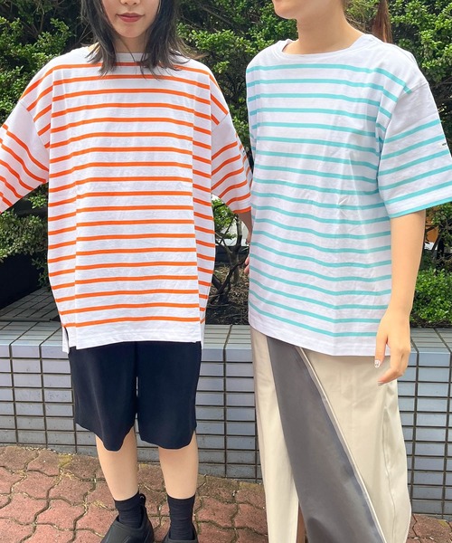 MONT KEMMEL(モンケメル)の「【 MONT KEMMEL / モンケメル 】オーバーサイズ バスクTシャツ 半袖 BASQUE SH SS(Tシャツ/カットソー・レディース・グリーン/ホワイト/ターコイズブルー/オレンジ/ブルー/ブラック・36)」の10枚目の写真
