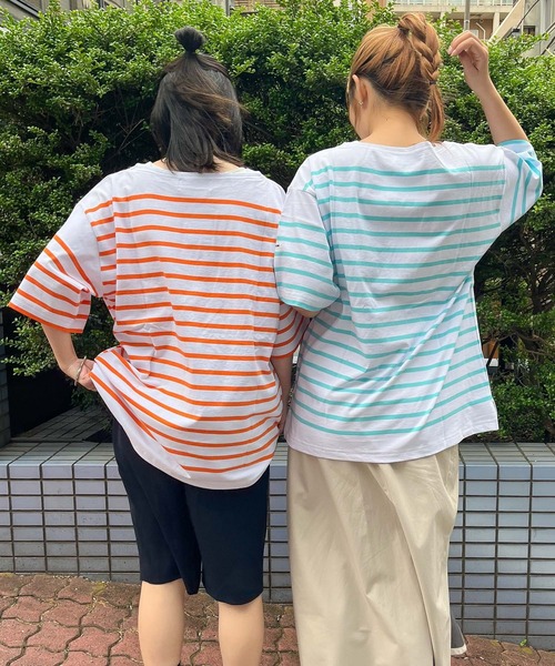MONT KEMMEL(モンケメル)の「【 MONT KEMMEL / モンケメル 】オーバーサイズ バスクTシャツ 半袖 BASQUE SH SS(Tシャツ/カットソー・レディース・グリーン/ホワイト/ターコイズブルー/オレンジ/ブルー/ブラック・36)」の11枚目の写真