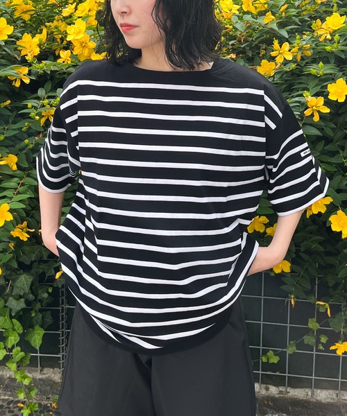 MONT KEMMEL(モンケメル)の「【 MONT KEMMEL / モンケメル 】オーバーサイズ バスクTシャツ 半袖 BASQUE SH SS(Tシャツ/カットソー・レディース・グリーン/ホワイト/ターコイズブルー/オレンジ/ブルー/ブラック・36)」の13枚目の写真
