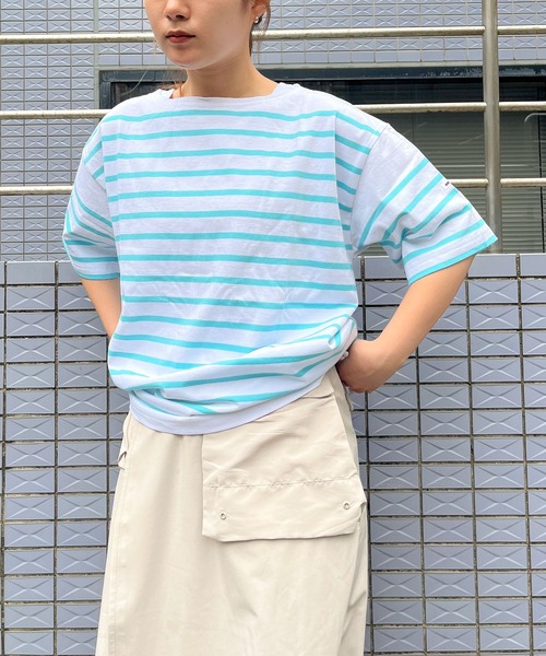 MONT KEMMEL(モンケメル)の「【 MONT KEMMEL / モンケメル 】オーバーサイズ バスクTシャツ 半袖 BASQUE SH SS(Tシャツ/カットソー・レディース・グリーン/ホワイト/ターコイズブルー/オレンジ/ブルー/ブラック・36)」の18枚目の写真
