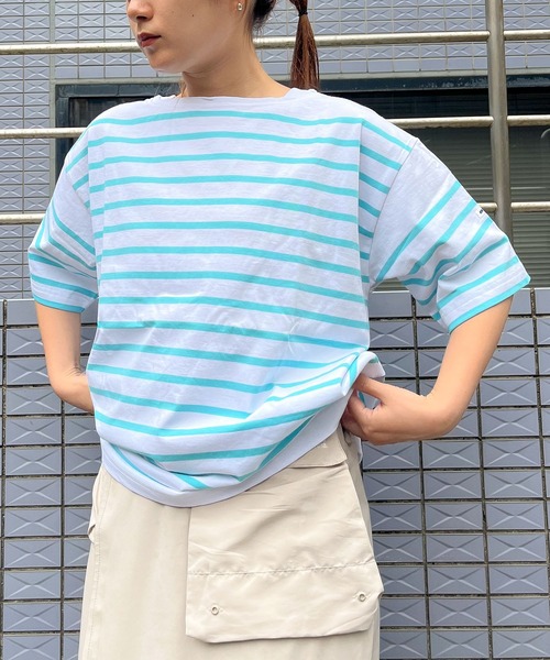 MONT KEMMEL(モンケメル)の「【 MONT KEMMEL / モンケメル 】オーバーサイズ バスクTシャツ 半袖 BASQUE SH SS(Tシャツ/カットソー・レディース・グリーン/ホワイト/ターコイズブルー/オレンジ/ブルー/ブラック・36)」の21枚目の写真