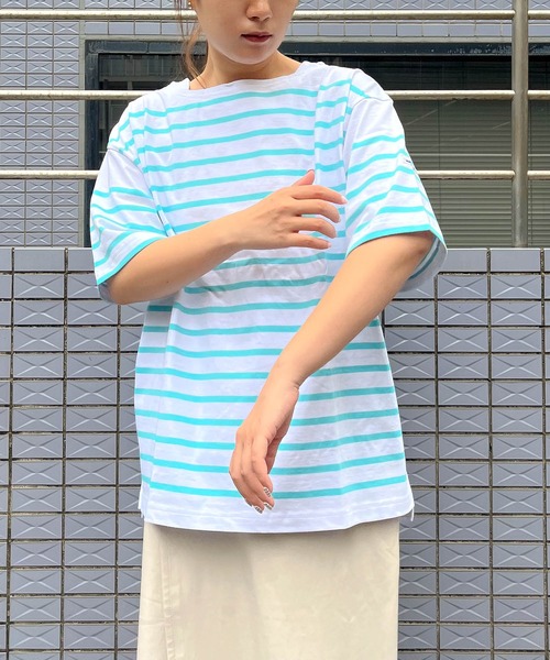 MONT KEMMEL(モンケメル)の「【 MONT KEMMEL / モンケメル 】オーバーサイズ バスクTシャツ 半袖 BASQUE SH SS(Tシャツ/カットソー・レディース・グリーン/ホワイト/ターコイズブルー/オレンジ/ブルー/ブラック・36)」の22枚目の写真