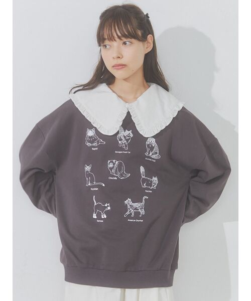 merry jenny（メリージェニー）の「猫図鑑スウェット（スウェット・レディース・オフホワイト/チャコールグレー/ピンク・FREE）」の5枚目の写真