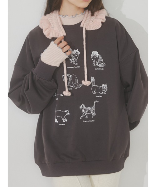 merry jenny（メリージェニー）の「猫図鑑スウェット（スウェット・レディース・オフホワイト/チャコールグレー/ピンク・FREE）」の2枚目の写真