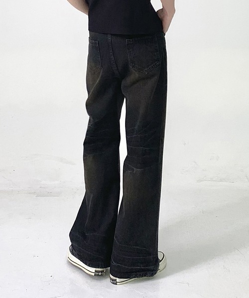 aimoha（アイモハ）の「aimoha menヴィンテージ加工ワイドデニムパンツ（デニムパンツ・メンズ・ブラック・SMALL/MEDIUM/LARGE/X-LARGE）」の4枚目の写真