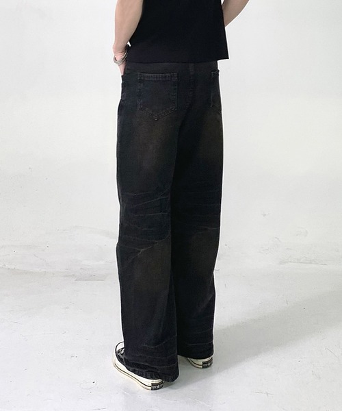 aimoha（アイモハ）の「aimoha menヴィンテージ加工ワイドデニムパンツ（デニムパンツ・メンズ・ブラック・SMALL/MEDIUM/LARGE/X-LARGE）」の5枚目の写真