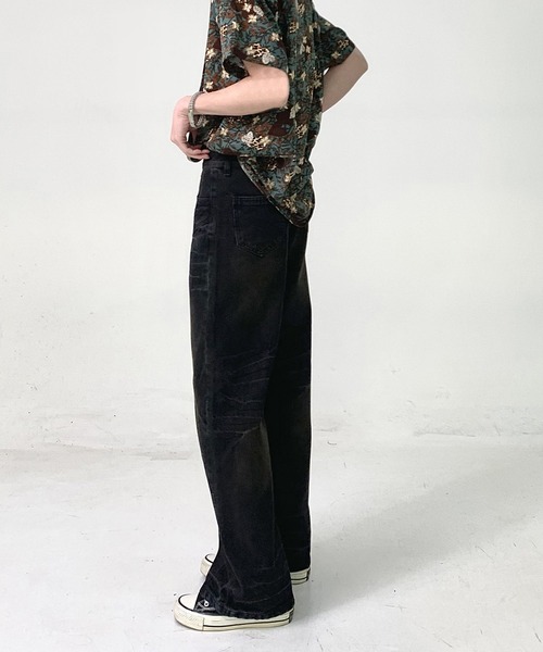 aimoha（アイモハ）の「aimoha menヴィンテージ加工ワイドデニムパンツ（デニムパンツ・メンズ・ブラック・SMALL/MEDIUM/LARGE/X-LARGE）」の10枚目の写真