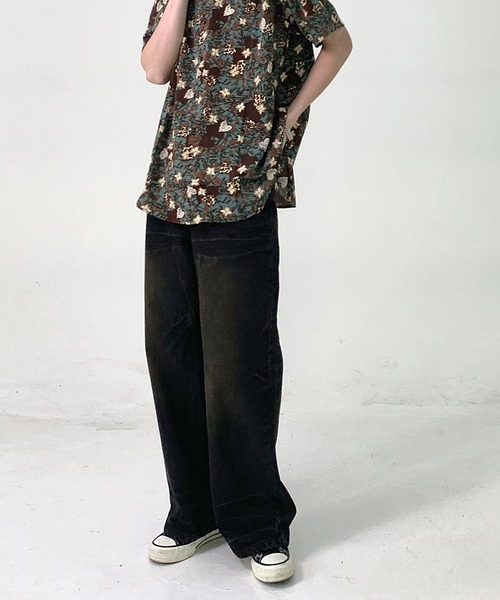aimoha（アイモハ）の「aimoha menヴィンテージ加工ワイドデニムパンツ（デニムパンツ・メンズ・ブラック・SMALL/MEDIUM/LARGE/X-LARGE）」の11枚目の写真