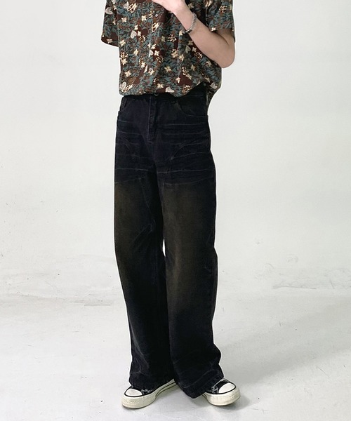 aimoha（アイモハ）の「aimoha menヴィンテージ加工ワイドデニムパンツ（デニムパンツ・メンズ・ブラック・SMALL/MEDIUM/LARGE/X-LARGE）」の13枚目の写真