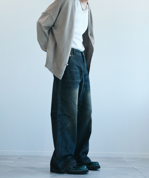 aimoha（アイモハ）の「aimoha menヴィンテージ加工ワイドデニムパンツ（デニムパンツ・メンズ・ブラック・SMALL/MEDIUM/LARGE/X-LARGE）」の21枚目の写真