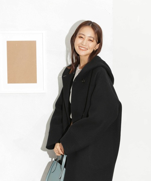 NANO universe（ナノユニバース）の「スーパー140ウールリバーフードコート（その他アウター・レディース・ブラック/アイボリー/ライトグリーン・S/M）」の18枚目の写真