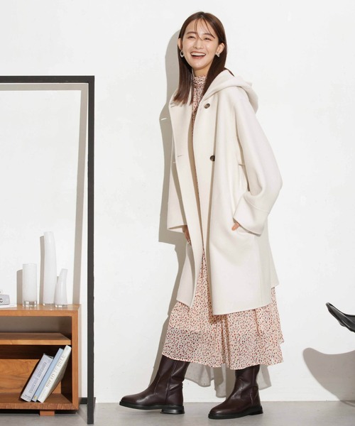 NANO universe（ナノユニバース）の「スーパー140ウールリバーフードコート（その他アウター・レディース・ブラック/アイボリー/ライトグリーン・S/M）」の8枚目の写真